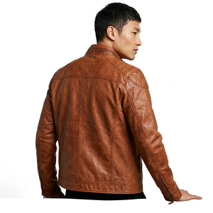 High Quality <b>Men</b> Casual Leather <b>Jacket</b> Stylish Fit Stand Collar Soft PU Leather <b>Canvas</b> Breathable Quick Dry Autumn <b>Men's</b> <b>Jackets</b> - Product Image 2