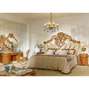 法国风格宫殿豪华布艺双人床高档木雕睡眠古玩床床头柜卧室