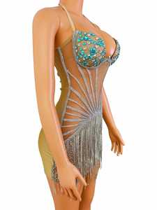 AD1193 Main Cristal Scène De Danse Porte Scintillant Argent Corps Chaîne Strass Fringe Tassel Robe Body - Product Image 6