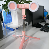 Avec deux anneaux lumineux à LED Anti-dérapant Bureau Rose Réglable BT-alized Support de téléphone Selfie Stick pour TiktoLive Streaming
