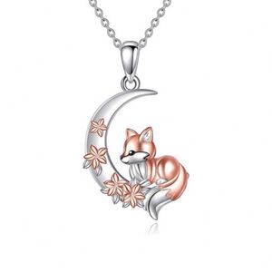Collier renard de style New Forest européen-américain, unique, charmant et magnifique, couleur or rose, avec fleurs et lune, pour mère - Product Image 1