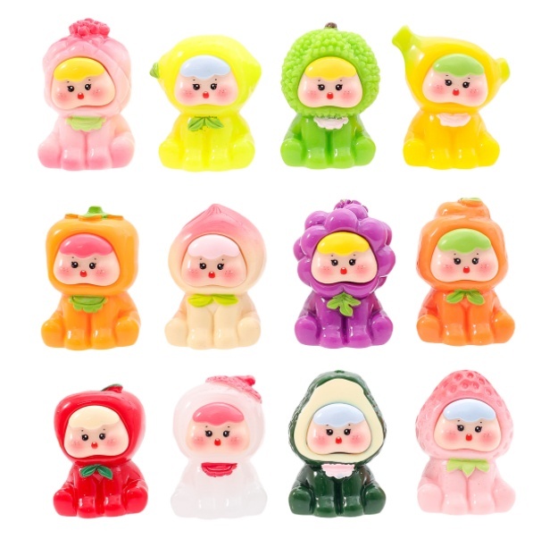 Blind Bag Mangosteen Lychee Pomegranate Pineapple Peach Durian Strawberry Lemon Orange Cartoon Resin Fruit Girl Face Figurines