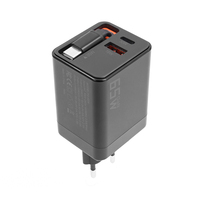 Bloc chargeur USB C 65W GaN avec câble rétractable de type C Adaptateur de charge rapide de voyage à double port Fonction PD 3.0 pour ordinateur portable