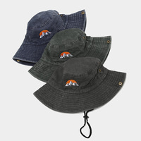 Chapeau Bob Personnalisé en Toile de Coton Lavée, Chapeau de Pêcheur à Large Bord avec Cordon de Serrage Brodé, Idéal pour la Randonnée, le Camping, la Pêche, les Voyages, Unisexe