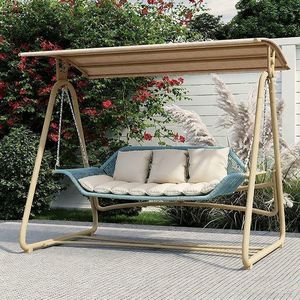 Silla Columpio de Ratán de Estilo Nórdico, Diseño Moderno y Lujoso, Ecológica, con Toldo, para Patio <span class=keywords><strong>Exterior</strong></span>, Balcón, Hogar - Product Image 2