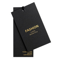 Étiquettes suspendues personnalisées de luxe en papier noir avec logo en feuille d'or pour vêtements, avec cordon