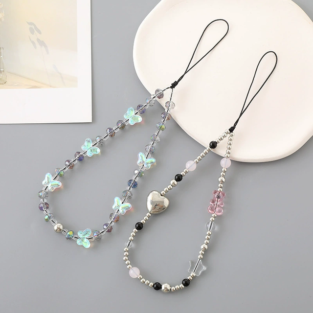 Cute Beaded Pearl Crystal Acrylic Phone Strap Mobile Phone Cases Chains Car Key Lanyard Purse Backpack Handbag Charms Pendant
