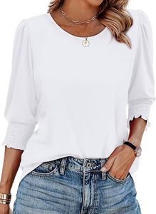 Blusas de Manga 3/4 para Mujer, Elegantes y Casuales, <span class=keywords><strong>con</strong></span> Estampado Sólido, Puños Fruncidos, Ropa Larga de Chifón para Otoño, Talla XL - Product Image 6