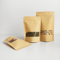 Sac à fermeture éclair 16x22cm en papier kraft brun refermable zip-lock thermoscellable Sachets d'emballage alimentaire avec fenêtre transparente