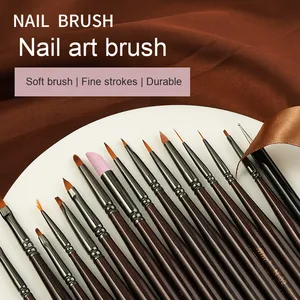 Pinceau à ongles plat en nylon avec manche en bois, embout serti, pour la sculpture, la peinture florale, le gel de photothérapie, outil d'art des ongles - Product Image 3