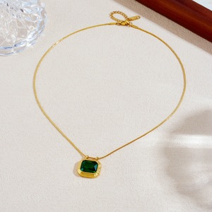 Fashion Pendant Necklace Gold Plated Snake Chain Geometric Square Bezel Setting Stone Daily Party Jewelry - Product Image 3