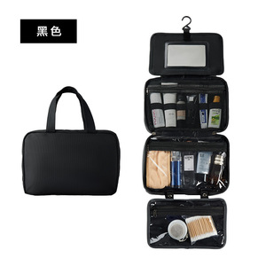 Bolsa de Aseo de Viaje, Negra, de Nailon, Rectangular, con Gancho, Separación Húmedo/Seco, Gran Capacidad, Portátil para Viajes - Product Image 1