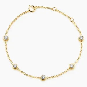 FirstMadam Bracelet à cinq diamants en or véritable 14 carats au design simple
