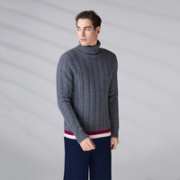 Pull en maille torsadée d'hiver pour homme, col haut, manches longues, rayé, respirant, en mélange de laine de haute qualité, personnalisé