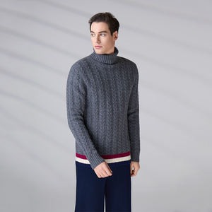 Pull en laine personnalisé de haute qualité, rayé, pour homme, à manches longues, col haut, pull en tricot torsadé pour l'hiver - Product Image 3