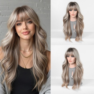 Perruque complète en cheveux artificiels, effet ombré, volumineuse, longue et bouclée, avec grandes ondulations, couleur <span class=keywords><strong>blanc</strong></span> doré, pour tête entière, fournie directement par l'usine - Product Image 3