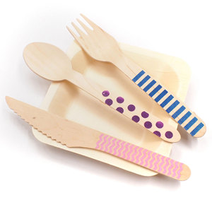 Couverts en bois personnalisés avec logo, couteau, fourchette et cuillère biodégradables pour <span class=keywords><strong>restaurant</strong></span>, dessert, fête, événement - Product Image 1