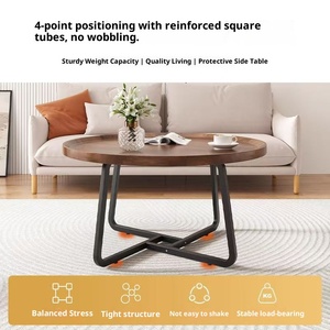 Mesa de <span class=keywords><strong>centro</strong></span> redonda moderna Knock con patas cruzadas de metal, parte superior de madera oscura, muebles para sala de estar, pieza central - Product Image 4