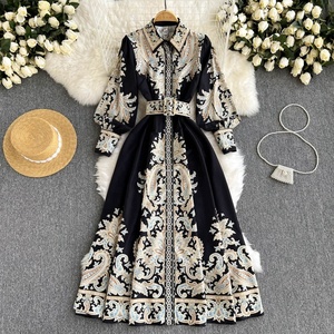 Bán Buôn 2024 Mùa Hè Châu Âu Và Mỹ Phong Cách Dresses Cổ Cao Eo Mỏng Phù Hợp Với In A-Line Lớn Đu Của Phụ Nữ Mặc - Product Image 3