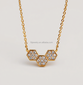 Collana in argento Sterling bianco zircone cubico alla moda geometrico placcato oro <span class=keywords><strong>gioielli</strong></span> per amanti - Product Image 1