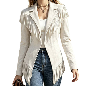 Retro 2026 Fall Faux <strong>Suede</strong> <strong>Fringe</strong> Blazer <strong>Jacket</strong> for Women Tassel Hem Open Front Fitted Western <strong>Jacket</strong> - Product Image 1
