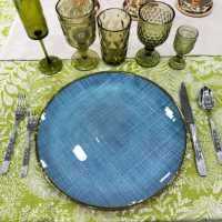 Assiette en verre écologique pour micro-ondes Assiette de présentation en verre bleu or Assiettes de présentation à manger pour les événements de mariage