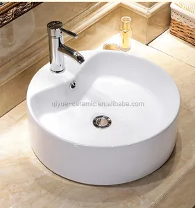 Lavabo rotondo in porcellana bianca per Hotel lavabo da appoggio in ceramica per lavabo da bagno