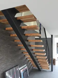 Pabrik Foshan prefabrikasi tangga logam dalam ruangan modern sesuai pesanan desain tangga lurus stringer mono