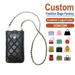 Genuine <b>Leather</b> Quilted Chain Phone Crossbody Bag, OEM/ODM Custom Factory, Women's Mini Shoulder Purse - Product Image 1