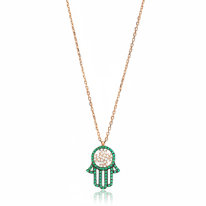 มรกตหิน Hamsa สร้อยคอตุรกีขายส่งในแบบฉบับสร้อยคอ925เงินสเตอร์ลิงเครื่องประดับ - Product Image 2