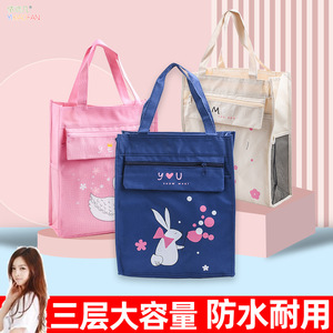 Sac fourre-tout en toile grande capacité, sac à documents à trois compartiments zippés, pour la formation hors campus, résistant à l'eau, rose, bleu marine, beige - Product Image 4