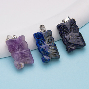 Natural 2cm Stone <strong>Jade</strong> Crystal Amethyst Rose Quartz Obsidian <strong>Carved</strong> Owl Ornament Pendant Necklace Diy Gemstone <strong>Jewelry</strong> Making - Product Image 2