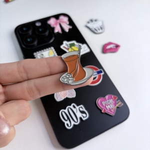 Adesivi 3D in Lega di Zinco Smaltata Morbida Placcata Oro, Stile Retrò Turco, a Forma di Tazza da Tè, Fiocco, Labbra, Cuore, per Cover Telefono Fai-da-te, Logo Personalizzato - Product Image 2