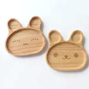 Rabbit Nature Wood Baby Divided Plate for Kids Dinnerware Set Bunny Plates