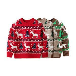 <span class=keywords><strong>Pull</strong></span>-over en viscose/coton écologique respirant pour enfants, motif animal, <span class=keywords><strong>pull</strong></span> de <span class=keywords><strong>Noël</strong></span> en jacquard à col rond pour garçons - Product Image 1