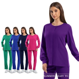 HZMNOI Women Scrub Suit Long Sleeve Round Neck Set Moisture Wicking Hospital Uniforms - Product Image 5