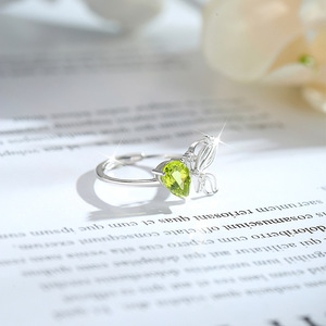 9 Fine 925 Sterling Silver Butterfly <b>Adjustable</b> <b>Rings</b> 5*7mm Pear Cut Natural Stones Crystal Garnet Handmade Trendy Party Jewelry - Product Image 5