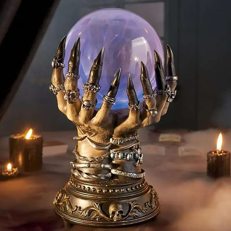 Bola de cristal de halloween, luminosa, luxo, crânio mágico, dedo, plasma, bola, fantasma, decoração de casa