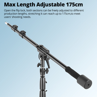 AMBITFUL MF-02 70-175cm Lengan Boom Teleskopik Studio Foto dari Logam Aluminium untuk Lampu Atas Studio Profesional, Flash Strobe LED, dan Gimbal