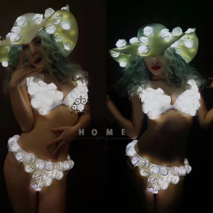 Комплект бикини из трех предметов «Белое свечение» для женщин, для выступлений в ночных клубах и танцевальных шоу, 100% полиэстер - Product Image 2