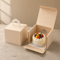 Boîte à gâteau personnalisée avec poignée intégrée, couvercle à ouverture supérieure, papier artistique beige clair, emballage pour boulangerie