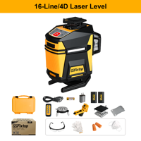 GSFixtop 4D 360 °   Niveau laser autonivelant à faisceau vert 16 lignes, précision ±3mm/10m, télécommande 30m pour la construction, IP54, OEM