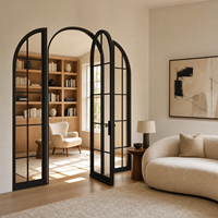 Puerta de Acero Arqueada Negra 2026 Directa de Fábrica con Vidrio Templado Transparente y Rejilla Francesa, Doble Luz Lateral, OEM CE
