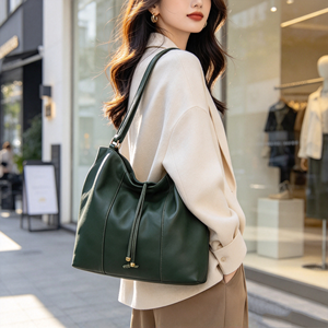 Dark Green <b>Women</b> Tote <b>Bag</b> Drawstring Closure Soft Surface Large Capacity Handbag <b>For</b> Daily <b>Work</b> Shopping - Product Image 4