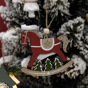 Thu nhỏ bằng gỗ Rocking Ngựa Tuyết và người tuyết treo Cây giáng sinh trang trí đồ trang trí - Product Image 1