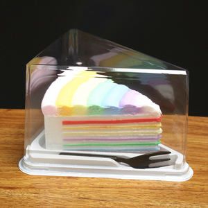Boîte carrée transparente jetable en PET avec fourchette en plastique pour gâteaux et pâtisseries, couvercle à clapet pour aliments - Product Image 2