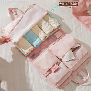 Nueva bolsa de almacenamiento portátil para viaje, 7 en 1, gran capacidad para ropa interior, organizador de viaje, rosa, beige, gris, tipo gancho, rectangular - Product Image 3