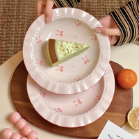 Roze parel vlinderdas design eco-vriendelijke sprookjesachtige afternoon tea cake bord gebak 8,5 inch porseleinen bord