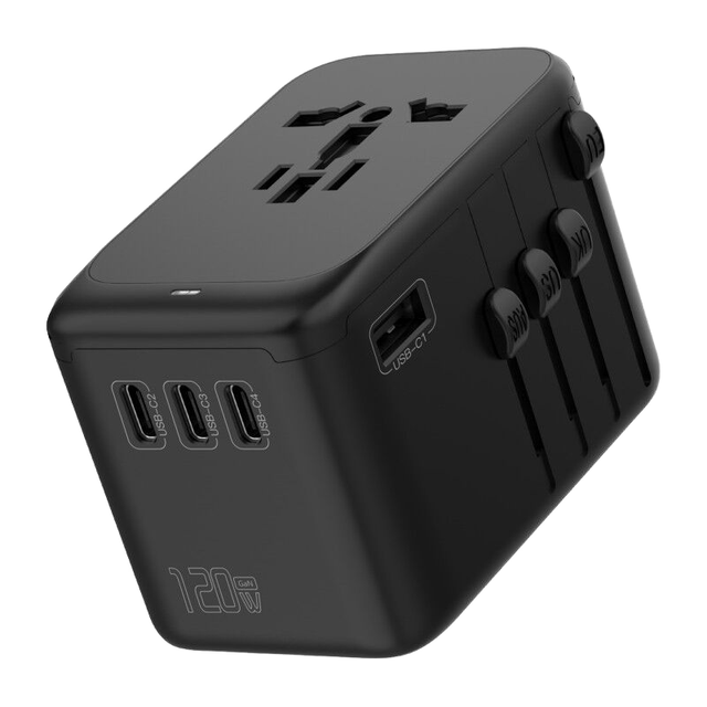 120W GaN PD Universal Travel Adapter 4 Type-C 1 USB Super Mini Fast Charger Multi-Port for Laptop & Camera &  Mobile Phone