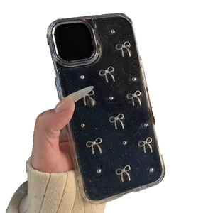 Transparent mignon paillettes arc Silicone Tpu <span class=keywords><strong>coque</strong></span> de téléphone pour <span class=keywords><strong>Iphone</strong></span> 16 15 Pro Max argent nœud papillon diamant <span class=keywords><strong>antichoc</strong></span> <span class=keywords><strong>coque</strong></span> souple - Product Image 5